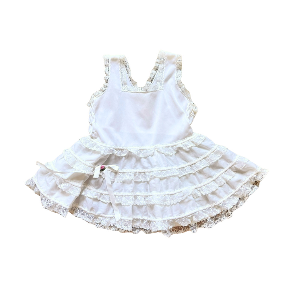 Vtg 50s Her Majesty Baby Petticoat & Slip Dress White Ruffled Cottagecore Dainty
